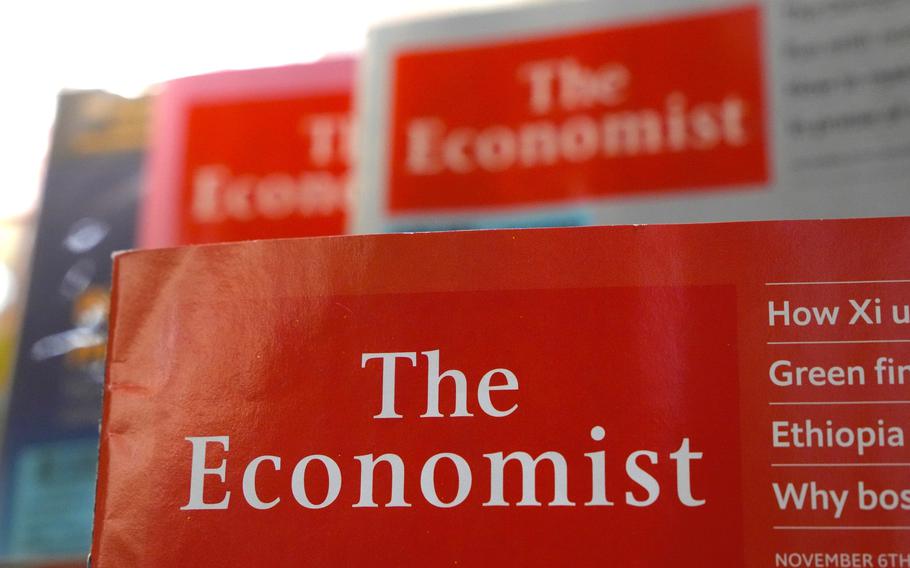 The Economist magazines are displayed at a book store in Hong Kong, Saturday, Nov. 13, 2021. Hong Kong authorities declined to renew a visa for a foreign journalist working for The Economist without any explanation, the magazine said in a statement on Friday. Sue-Lin Wong, who is Australian, was based in Hong Kong for the magazine and covered China and Hong Kong.
