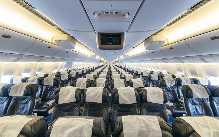 A view of a Boeing 767 cabin. Boeing tested ionizers for its commercial planes but found they were not effective enough to install.