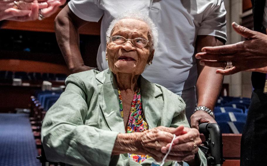 Viola Fletcher, 107, a survivor of the Tulsa race massacre, is shown here in a screen capture from video as she testifies before Congress.