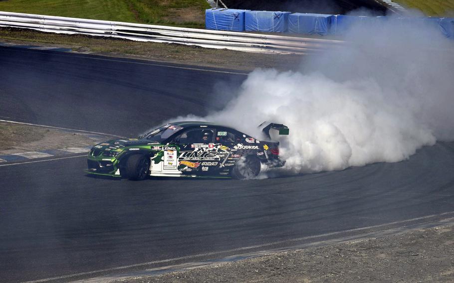A driver drifts through a turn at Mobara Twin Circut during a Butcher Style Racing 88 event in Chiba, Japan, Sept. 7, 2024.