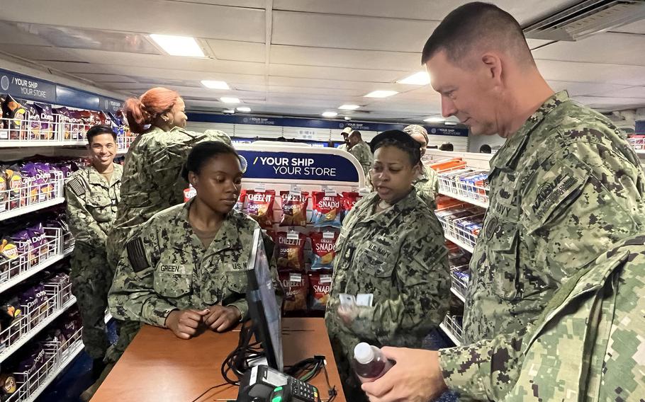 An unmanned, self-checkout micro market opened recently aboard the aircraft carrier USS Dwight D. Eisenhower.