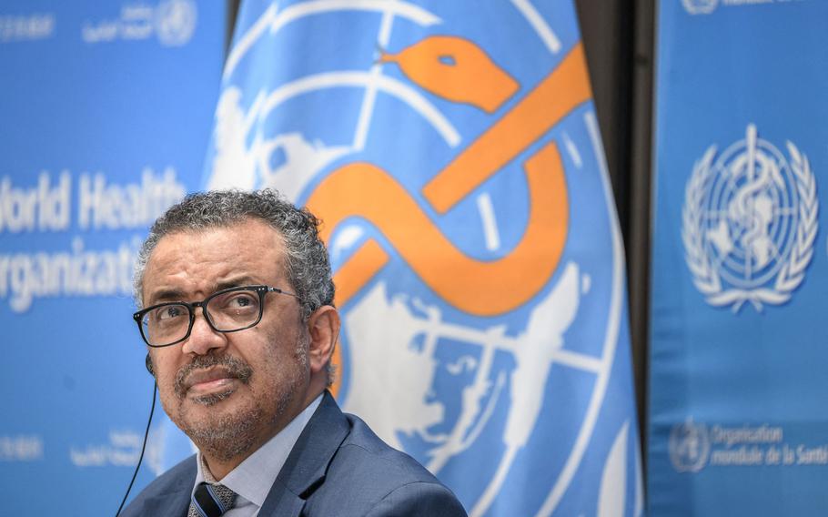 World Health Organization (WHO) Director-General Tedros Adhanom Ghebreyesus, in a 2021 file photo, at the WHO headquarters in Geneva. 