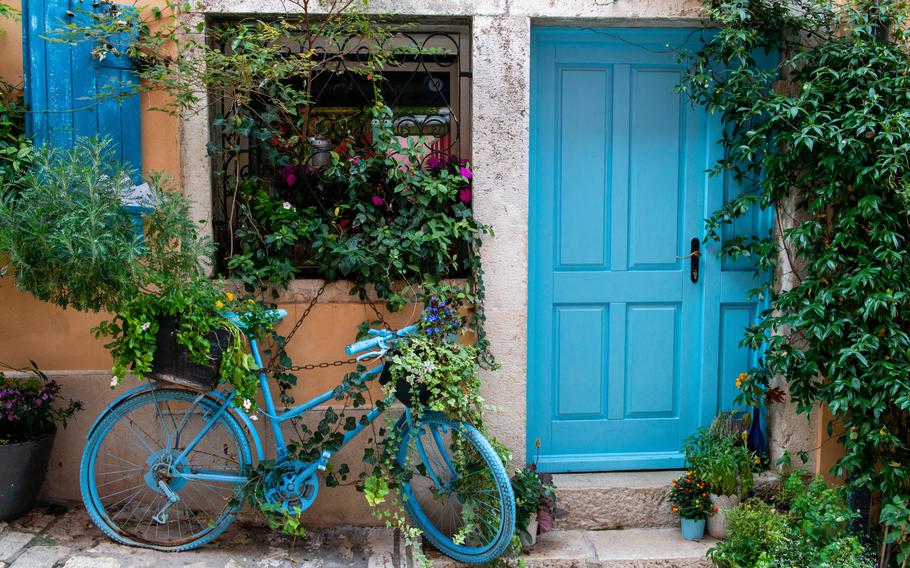 A colorful doorway in the old city of Rovinj. 