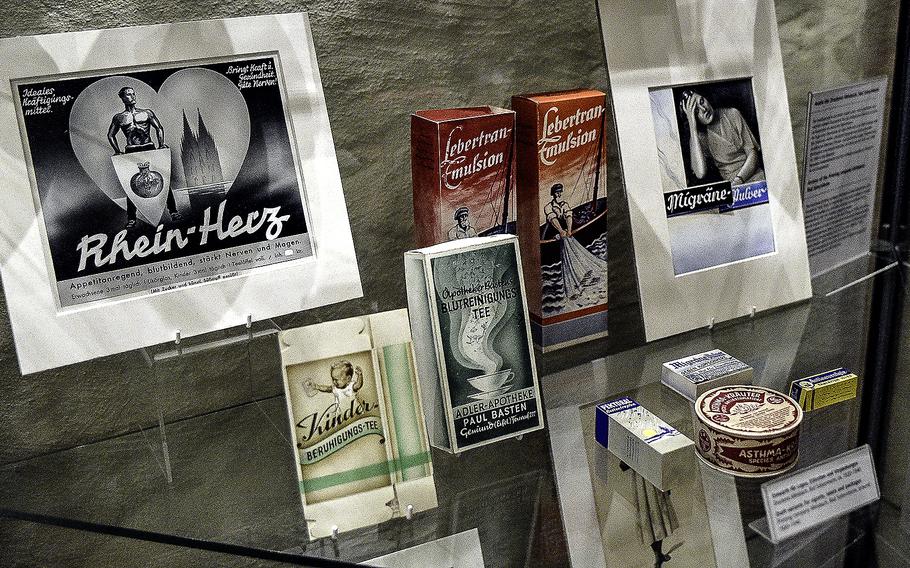 This display of the German Pharmacy Museum in Heidelberg, Germany, holds pieces of the printing company Melsbach in Bad Sobernheim, Germany. Founded in 1832, the archives joined the museum following 2006 takeover by the Wolf Group.