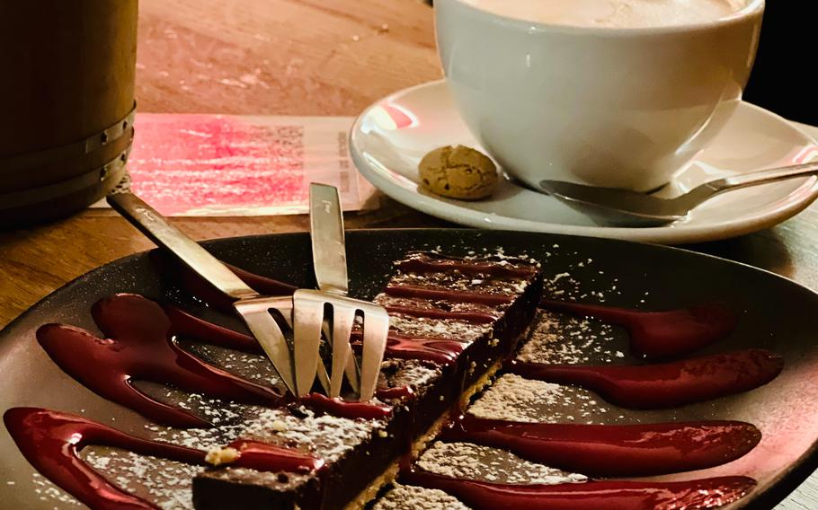 Bruno's in Neustadt an der Weinstrasse, Germany, only offers a few desserts, but the chocolate tart with raspberry drizzle pairs well with a cappuccino. 