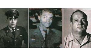 Side-by-side, 1960s-era portraits of three service members, two in dress uniforms and one in a white-collared shirt.