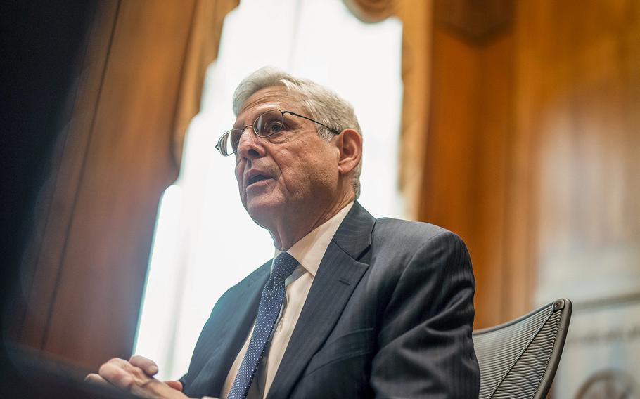 Attorney General Merrick Garland at his offices at the Justice Department on May 3, 2022, in Washington D.C.