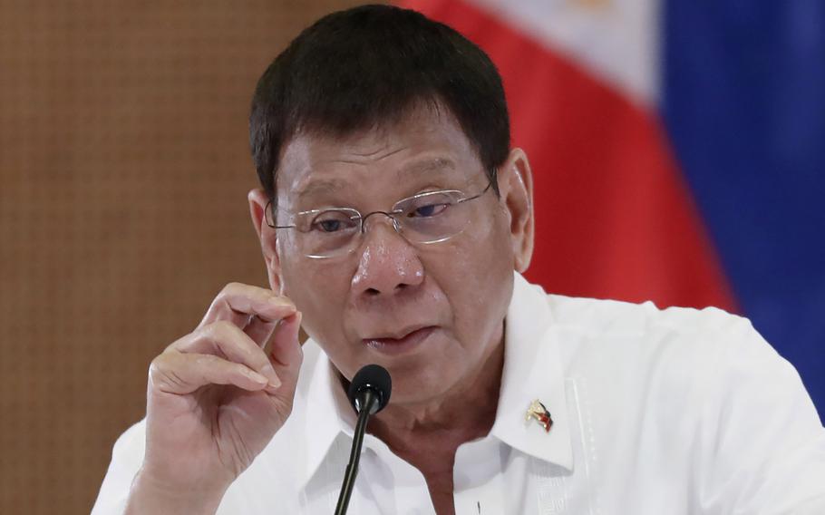 Philippines President Rodrigo Duterte meets members of the Inter-Agency Task Force on the Emerging Infectious Diseases at the Malacanang presidential palace in Manila, Philippines, on Sept. 15, 2021. Duterte has announced he is retiring from politics. 