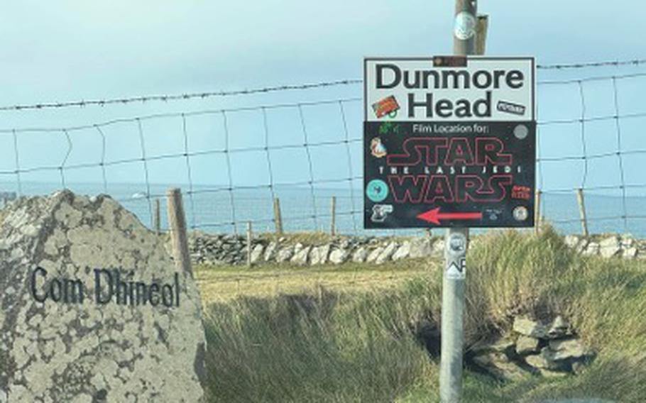 Sign that reads “Dunmore Head” “Film location Star Wars: The Last Jedi”
