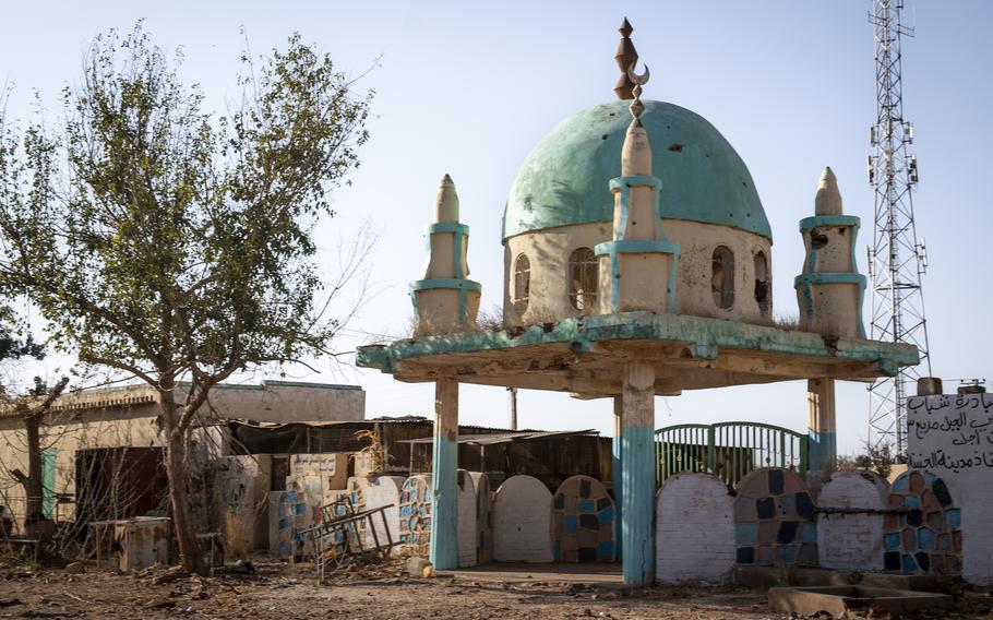 Ruins of the main mosque in El Geneina are dotted with bullet holes after clashes between the Sudanese military and the RSF overtook the city in 2023.