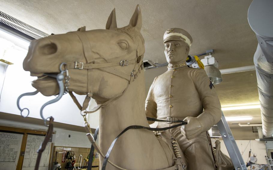 Eddie Dixon's completed statue of a Buffalo Soldier, modeled after Sgt. Sanders H. Matthews Sr. is shown in his studio. 
