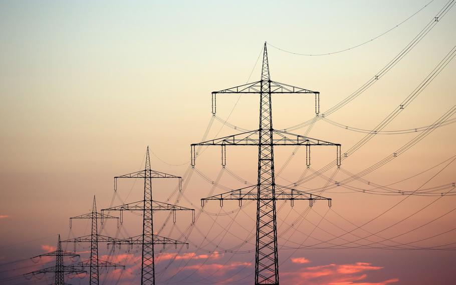 Electricity towers and power lines near Luttow-Valluhn, Germany, on Aug. 24, 2022.