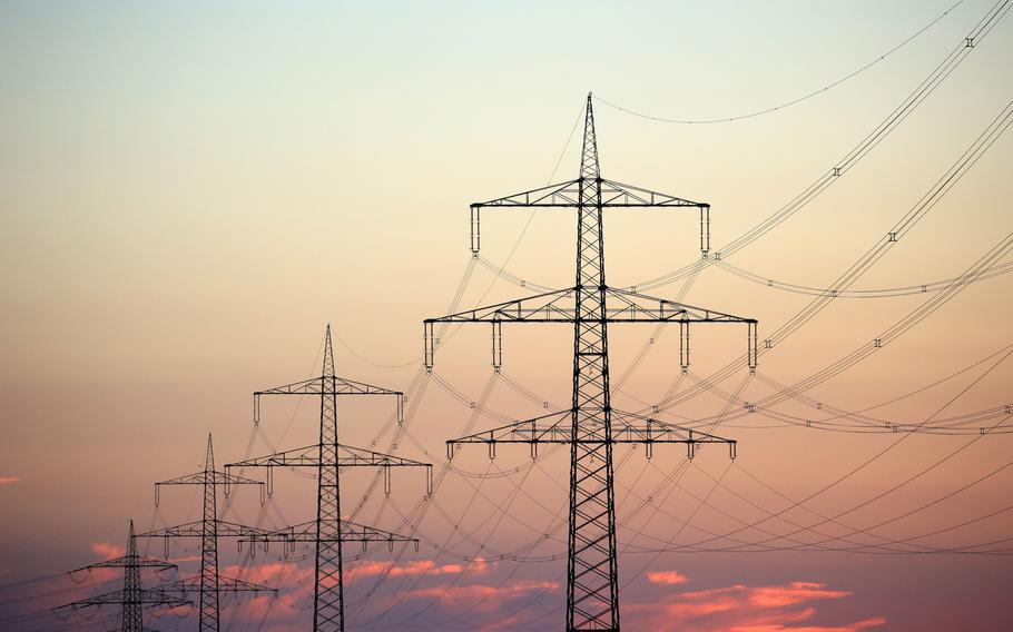 Electricity towers and power lines near Luttow-Valluhn, Germany, on Aug. 24, 2022.