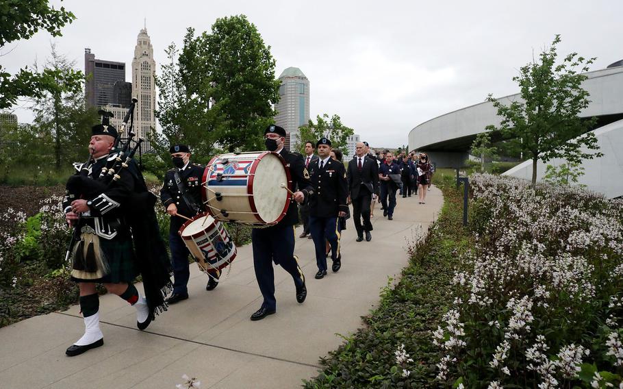 The National Veterans Memorial and Museum Gold Star Family Vigil was held at the museum on Friday, May 28, 2021. A procession of Gold Star families walks from the museum to the Memorial Grove during the ceremony.