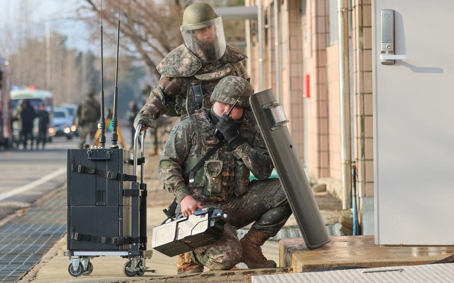 South Korean soldiers take part in the Integrated Defense Operation in Seoul, South Korea, on Dec. 27, 2023. 