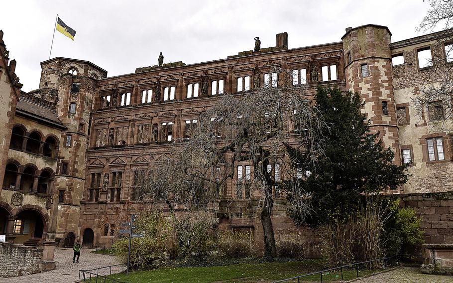 The Ottheinrich’s Wing of Heidelberg Castle from the courtyard in Heidelberg, Germany. The wing has housed the German Pharmacy Museum since 1958.