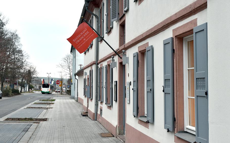 Restaurant Orangerie in Kirchehimbolanden, Germany, opened in October 2022. Here is the entrance off Dr.-Edeltraud-Siessl-Allee on March 6, 2023.