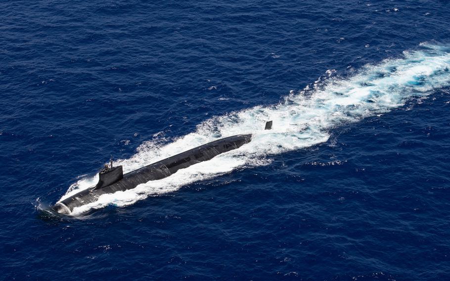 The fast-attack submarine USS Seawolf transits the Pacific Ocean on June 22, 2021.