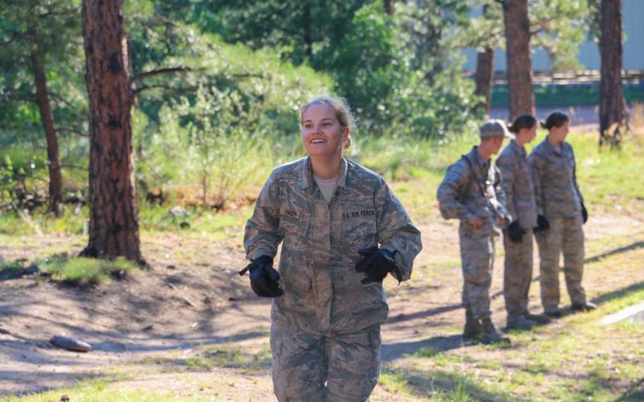 Cailin Foster participates in basic cadet training at the Air Force Academy in 2017. 
