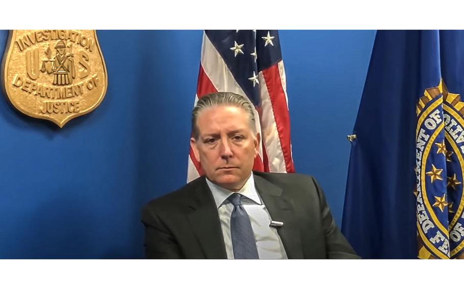 A video screen grab shows Charles McGonigal, the FBI’s former top spy hunter, taking part in a June 2018 interview.