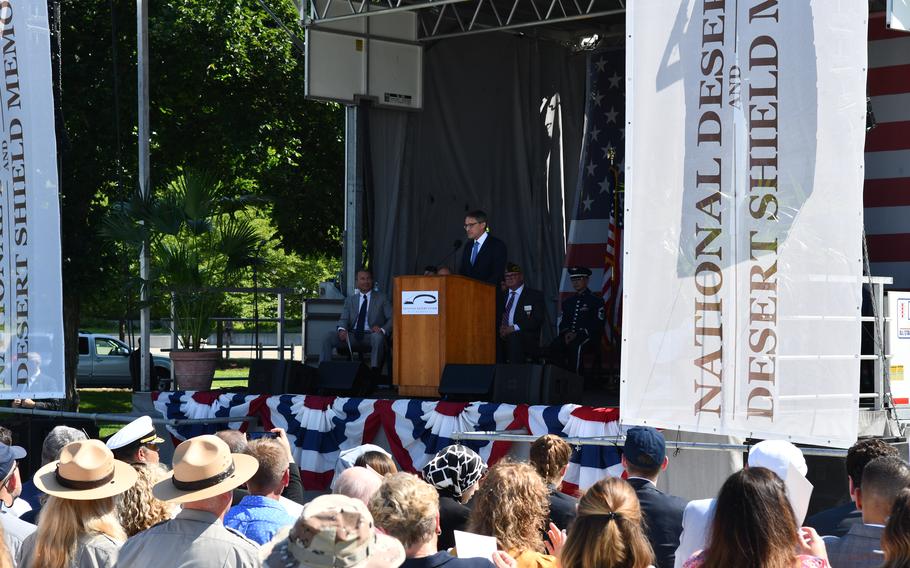 Derek H. Chollet, Counselor of the U.S. Department of State, speaks at the groundbreaking ceremony for the National Desert Storm Memorial on the National Mall in Washington, D.C., on Thursday, July 14, 2022.