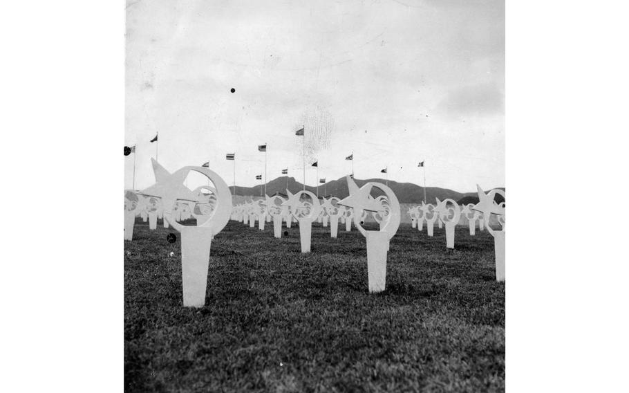 Star and crescent grave markers mark the final resting place of over 400 Turkish soldiers buried at the United Nations cemetery in Busan, South Korea. Although some nations take their dead home, a Stars and Stripes article in 1955 noted that the Turkish fighters will never be moved. According to two Turkish grave attendants interviewed for the article, the earth has become sacred. A box of earth taken from the grave of Kemal Ataturk, founder of the Republic of Turkey has been added to the Turkish burial site. The specially glass-encased box of earth is sunken into the ground at the foot of Turkey’s flag.