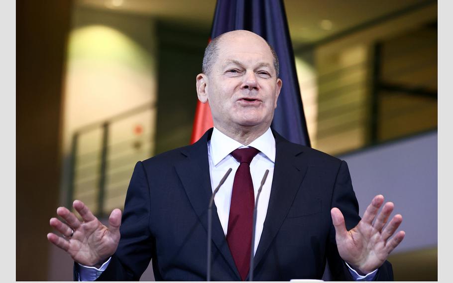Olaf Scholz, Germany's chancellor, makes a press statements ahead of a meeting at the chancellery in Berlin, Germany, on Wednesday, Nov. 22, 2023. 