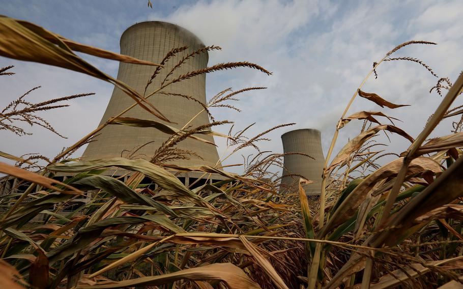 The Byron Generating Station is seen through a cornfield in Byron, Illinois, on Sept. 7, 2021.