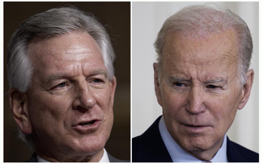 Sen. Tommy Tuberville, R-Ala., and President Joe Biden.