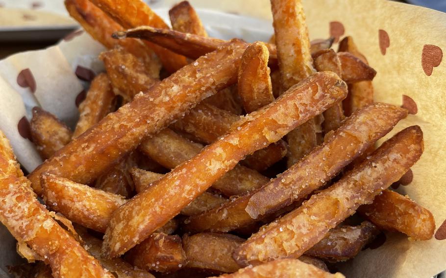 The sweet potato fries are a good combination with any burger at Burgerheart, shown here on June 3, 2021 in Regensburg, Germany.