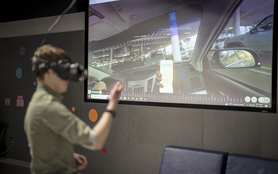 A scene from the Embodied Labs VR simulation of what it’s like to die. In the scene the VR patient looks at their phone to get test results on their cancer. 
