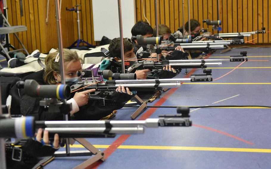 The Wiesbaden marksmanship varsity and junior varsity teams fired from the prone position as well as kneeling and standing in a virtual meet on Saturday, Jan. 29, 2022.