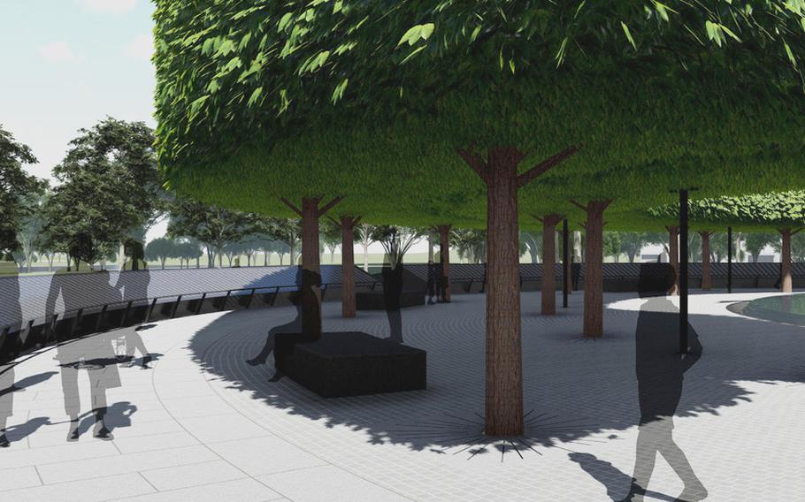 An artist’s rendering shows an interior view of the Korean War Veterans Memorial Wall of Remembrance slated to be completed on the National Mall in July 2022.