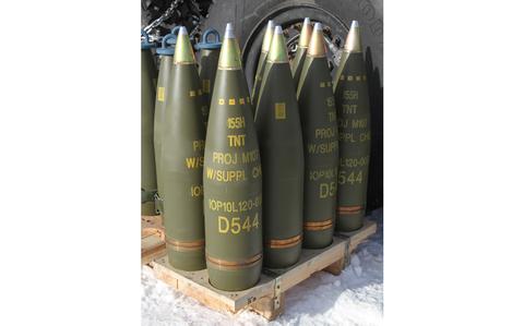 Artillery shells lined up.