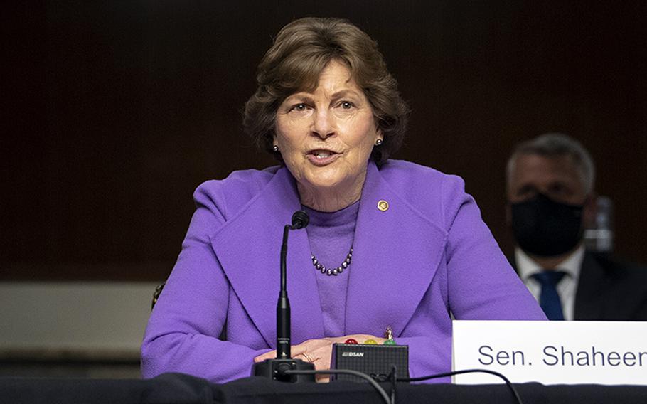 Sen. Jeanne Shaheen, D-N.H., seen here during a Senate hearing last year, said Dec. 20, 2022, that a last-minute deal led to the Senate adding provisions to a spending bill that extends the Special Immigrant Visa program through 2024.