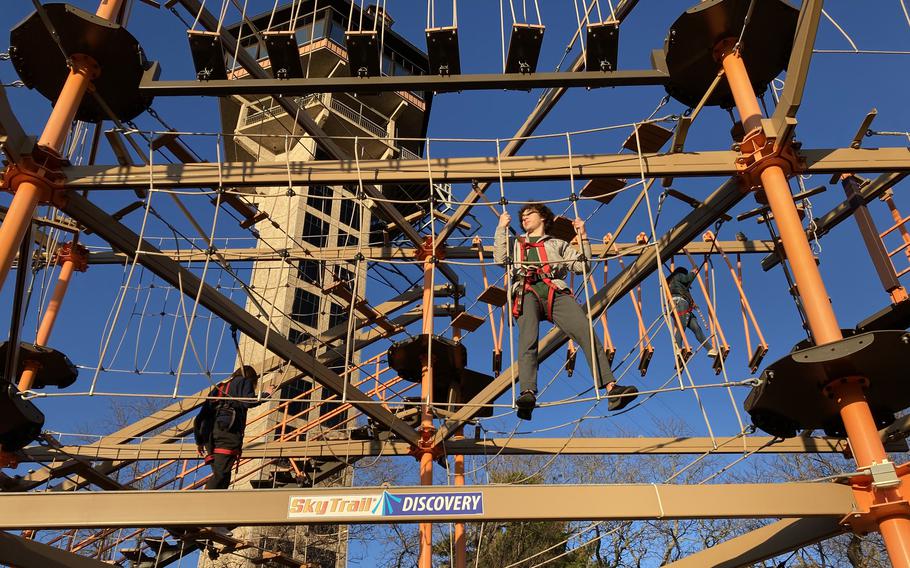 The ropes course at Shepherd of the Hills offers great views of the area. It’s part of a holiday package that includes a light trail, an alpine coaster, Santa’s Workshop and more.