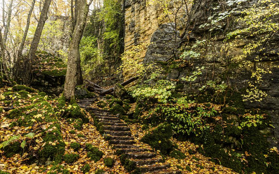 The Gorge du Loup, or Wollefsschlucht as it is called in Luxembourgish, features vigorous walks, towering sandstone walls and a thick forest canopy. In good weather, it affords spectacular views of Echternach, the hub of the Little Switzerland region of Luxembourg.