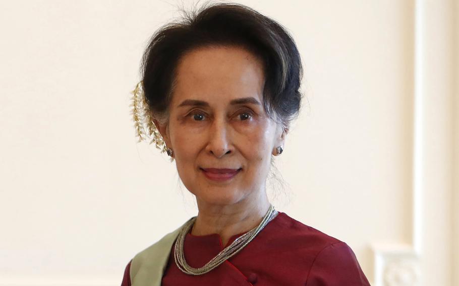 Myanmar's leader Aung San Suu Kyi on Jan. 20, 2020. Ousted Myanmar leader Aung San Suu Kyi was transferred Wednesday, June 22, 2022 from a secret detention location to a prison in the country’s capital, legal officials familiar with her case said. Her ongoing court cases will be tried at a new facility constructed in the prison compound, they said.