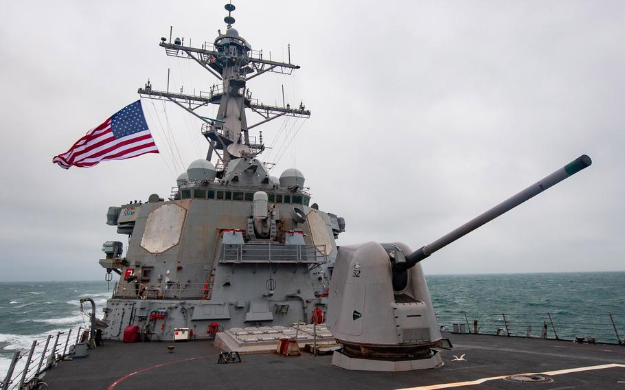 The destroyer USS Barry conducts operations in the South China Sea in November 2020. The U.S. military was crippled during a classified October 2020 war game designed to test its ability against an adversary such as China, which has since prompted the Pentagon to revamp its plans for fighting, Vice Chairman of the Joint Chiefs of Staff Gen. John Hyten said recently.