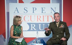 U.S. Marine Corps Gen. Joseph F. Dunford, Jr., chairman of the Joint Chiefs of Staff, speaks alongside moderator Andrea Mitchell, NBC News Chief Foreign Affairs Correspondent, at the 2017 Aspen Security Forum in Colo., July 22, 2017. Gen. Dunford explained U.S. strategy and how it would be carried out in the years ahead. (DoD Photo by U.S. Army Sgt. James K. McCann)