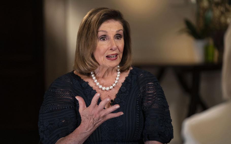 Nancy Pelosi during a Bloomberg Television interview in Venice, Italy, on Thursday, Aug. 31, 2023.