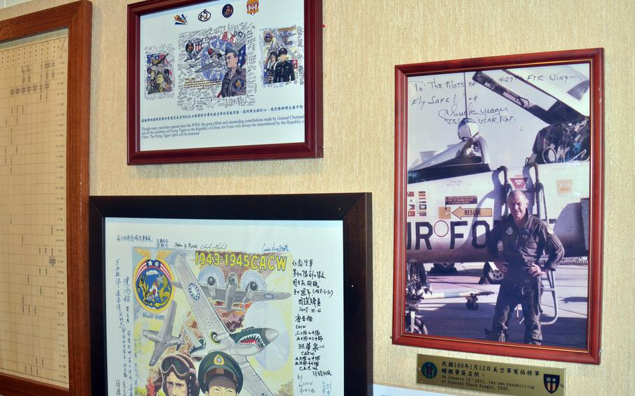 An autographed photograph of Chuck Yeager is displayed at Ching Chuan Kang Air Base in Taichung, Taiwan, Jan. 13, 2023. 