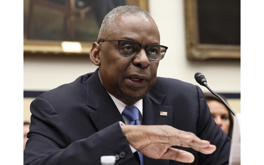 Secretary of Defense Lloyd Austin answers a question during a House Armed Services Committee hearing on Capitol Hill, Tuesday, April 30, 2024.