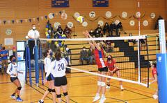 Bollton from Ramstein attempts to block a ball during the Wiesbaden Ramstein game played in Wiesbaden on 09 October. 