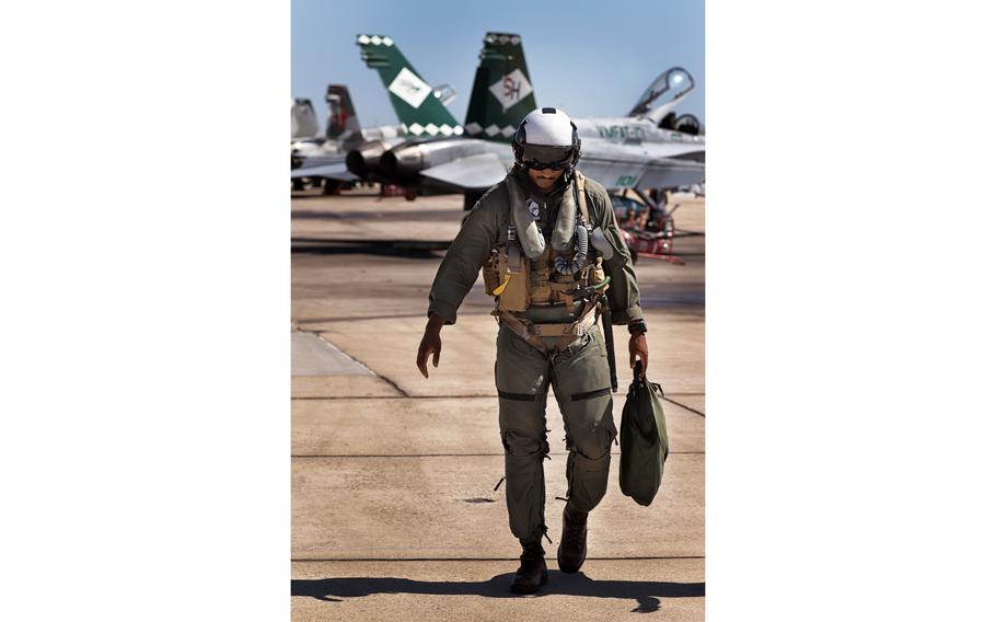 Marine Capt. Zach Mullins after a training flight in August at Marine Corps Air Station Miramar in San Diego.