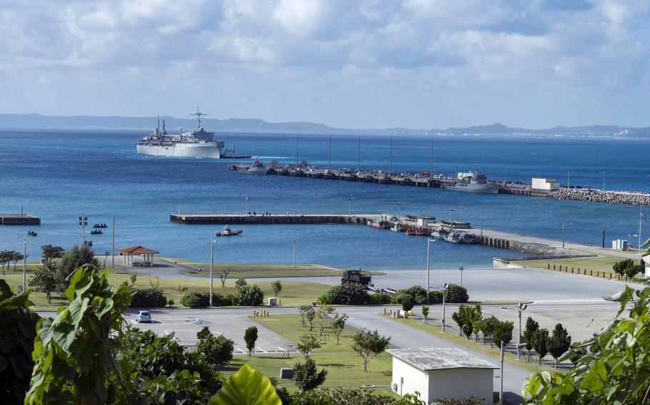 The submarine tender USS Frank Cable arrives at White Beach Naval Facility, Okinawa, Dec. 6, 2021. 