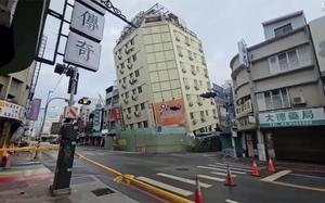 In this image taken from video, roads in Hualien, Taiwan are cordoned off after a cluster of earthquakes struck the island early on April 23, 2024.