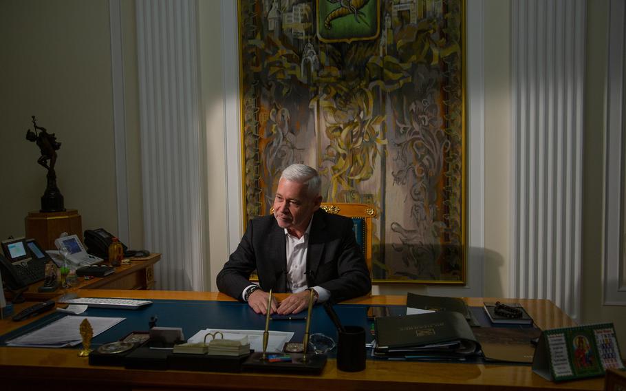 The Mayor of Kharkiv, Ihor Terekhov, sits in his office in Kharkiv, Ukraine, on January 26, 2021. 