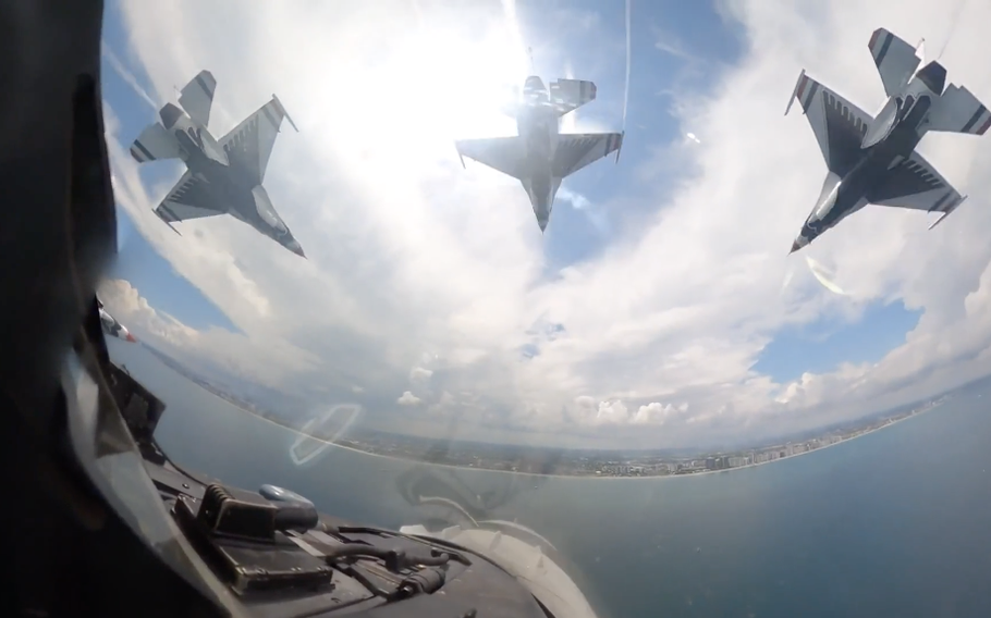 The United States Air Force Thunderbirds recently participated at the Fort Lauderdale Airshow in Fort Lauderdale, Fla., and gave a glimpse of what it is like inside of an F-16.