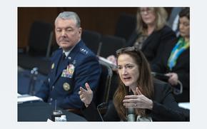 Avril Haines, right, director of National Intelligence, speaks as Lt. Gen. Jeffrey Kruse, left, director of the Defense Intelligence Agency, listens during the open portion of a hearing of the Senate Armed Services Committee on Capitol Hill, Thursday, May 2, 2024, in Washington. (AP Photo/Mark Schiefelbein)